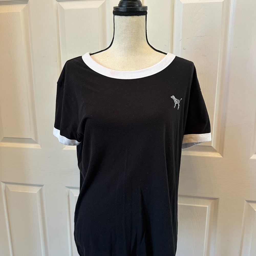PINK Victoria's Secret Black and White Short Sleeve Tee